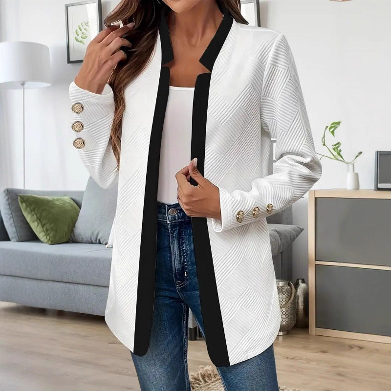 Women's Contrast Collar Blazer Gold Cuff Buttons