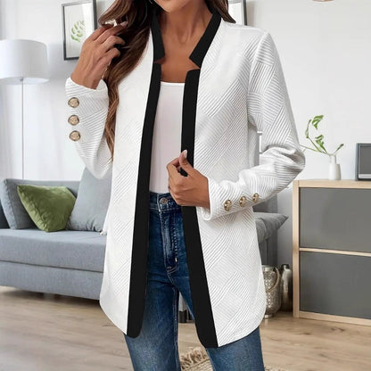 Women's Contrast Collar Blazer Gold Cuff Buttons