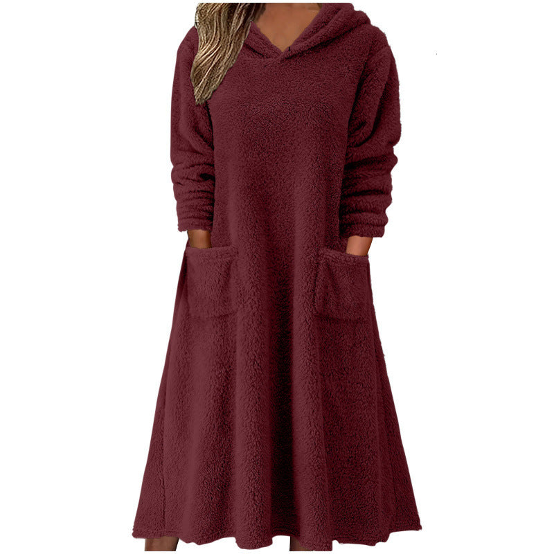 Cozy Oversized Fleece Hoodie Maxi Dress Pockets