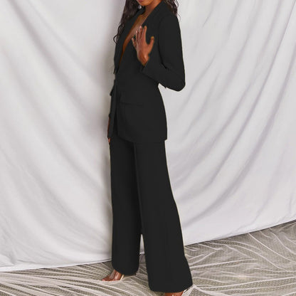 Women's Solid Blazer Pants Set Business Casual Suit