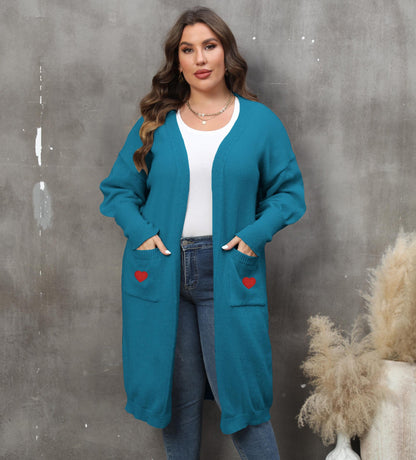 Women's Loose Medium and Long Double Pocket Lantern Sleeve Sweater Cardigan Jacket