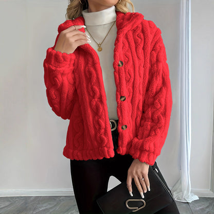 Women's Sherpa Cable Knit Button Up Winter Jacket