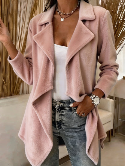 Women's Open Front Lapel Cardigan Solid Mid-Length Coat