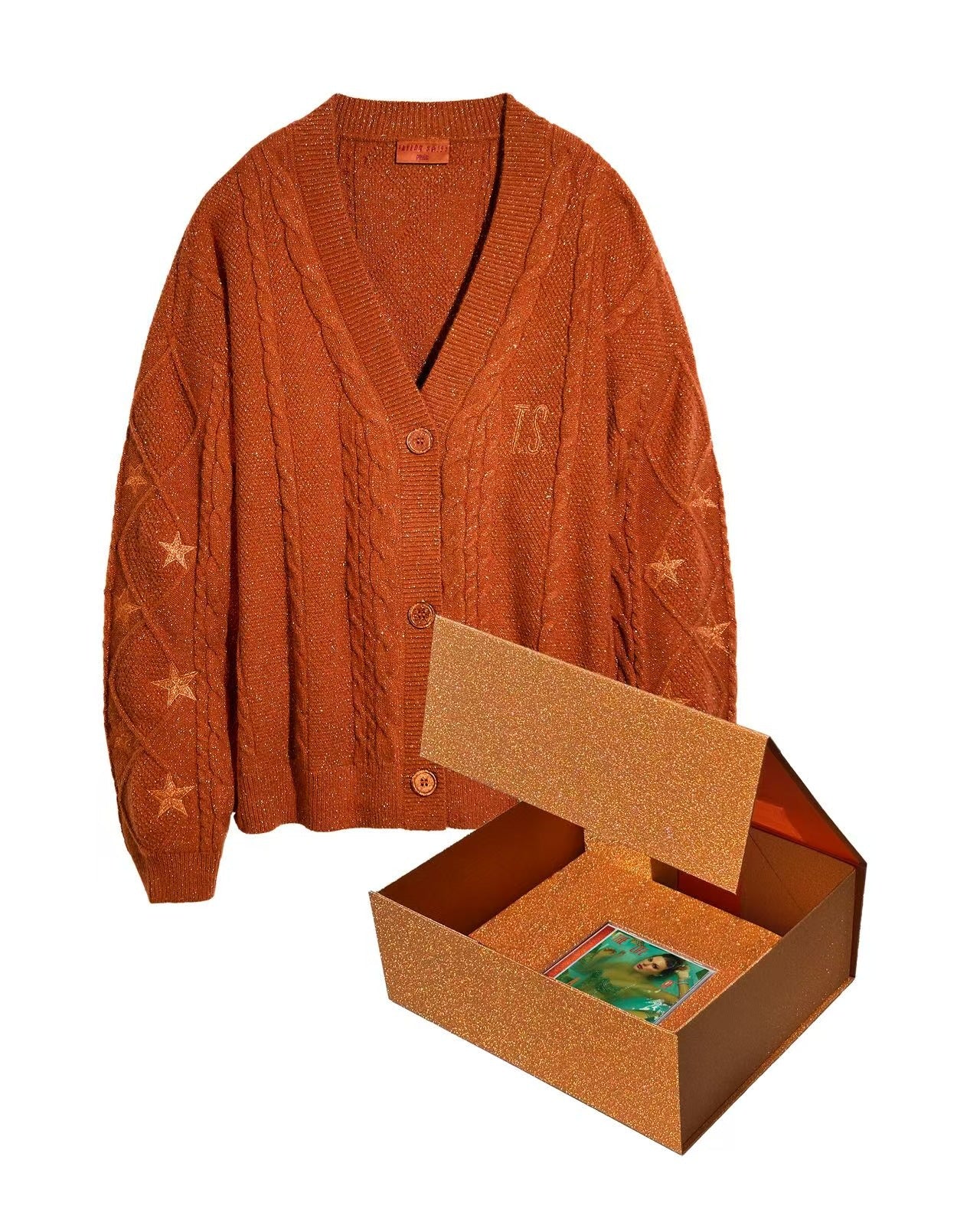 Oversized Cable Knit Star Embroidered Cardigan Sweater