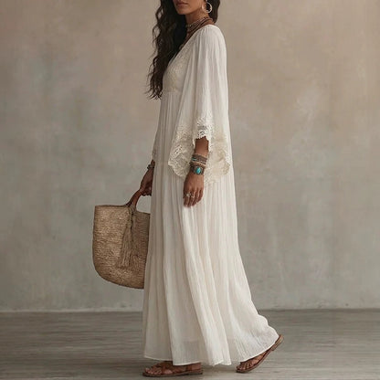 Women's Boho Lace Chiffon Long Sleeve Maxi Dress