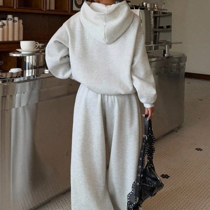 Solid Hoodie Lounge Set Wide Leg Two Piece Outfit
