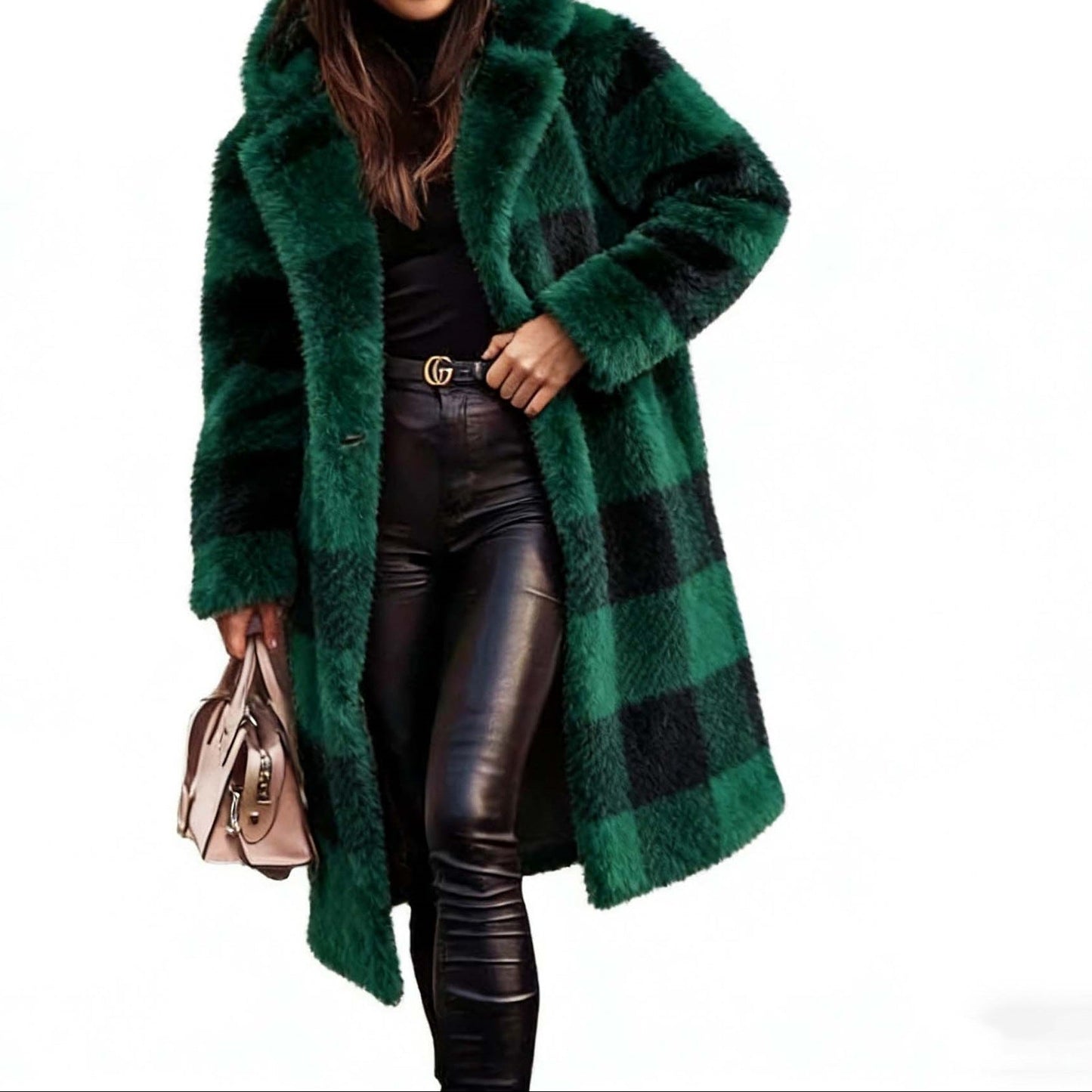 Women's Plaid Teddy Long Hooded Coat Winter Warm