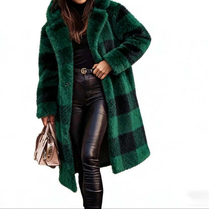 Women's Plaid Teddy Long Hooded Coat Winter Warm