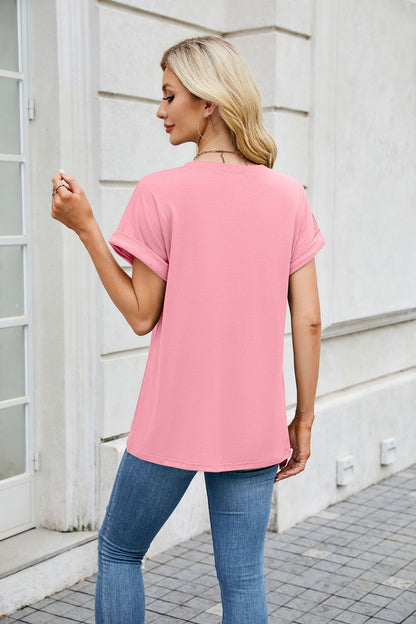 Solid Knit T Shirt Loose Fit Casual Custom Top