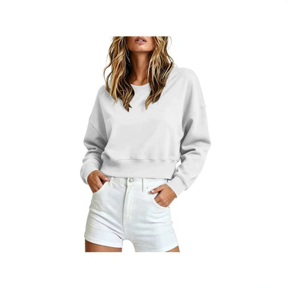 Women's Cropped Crewneck Sweatshirt Oversized Long Sleeve