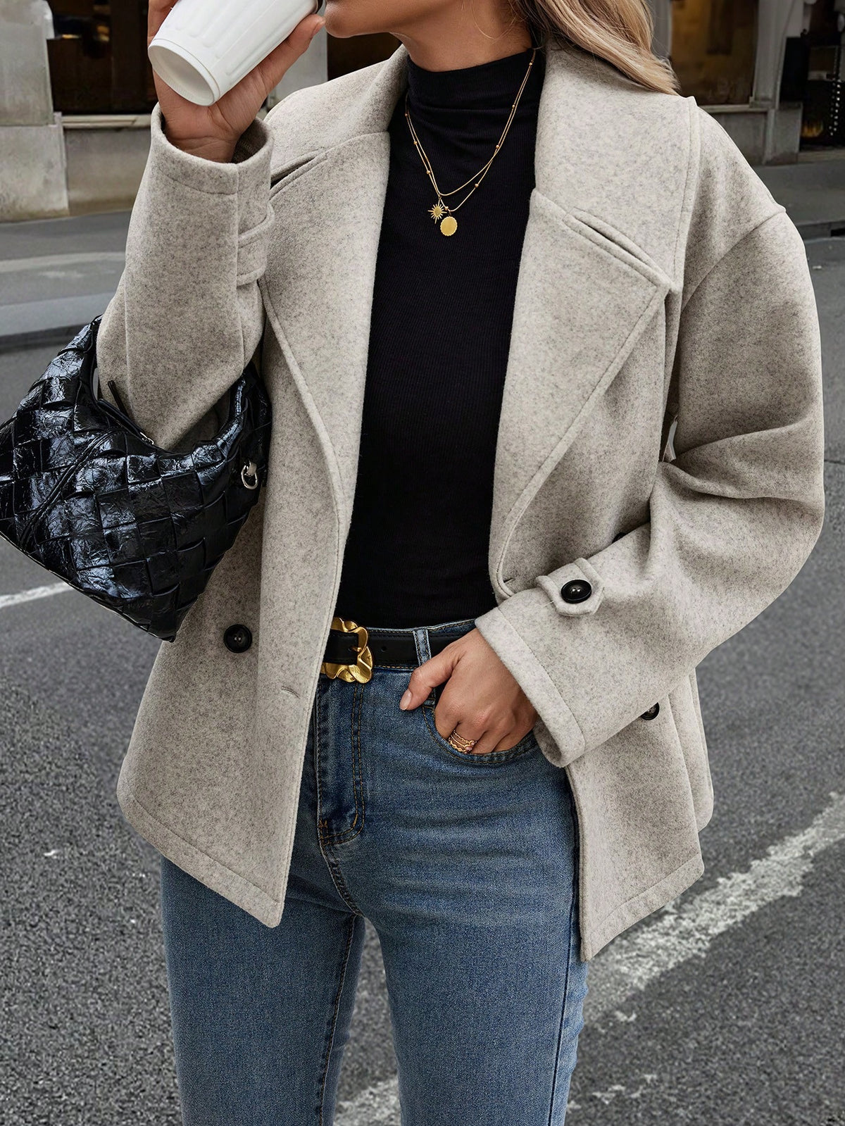 Women's Oversized Double Breasted Cropped Coat Blazer