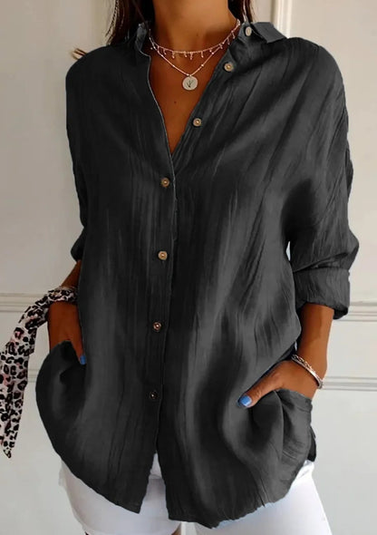 Women's Oversized Pleated Button Down Long Sleeve Shirt