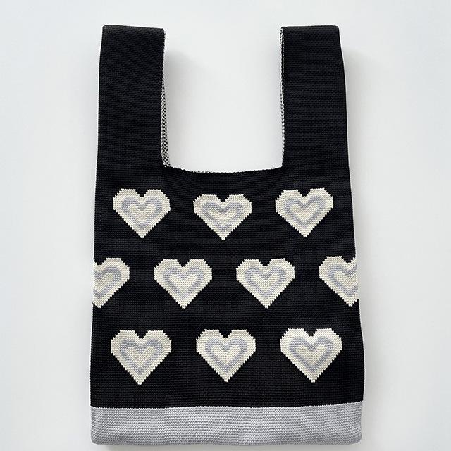 Heart Motif Woman's Knitted Tote Bag Knit Waist Bag