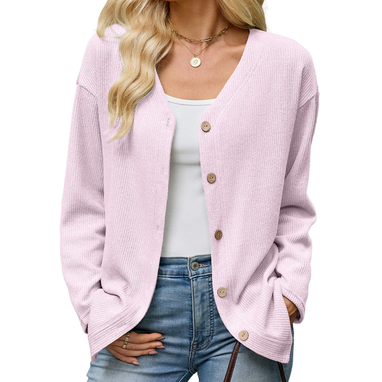 Women's Oversized V-Neck Button Front Knit Cardigan Sweater