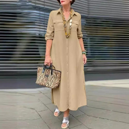 Women's Long Sleeve Button Down Maxi Shirt Dress Plus Size