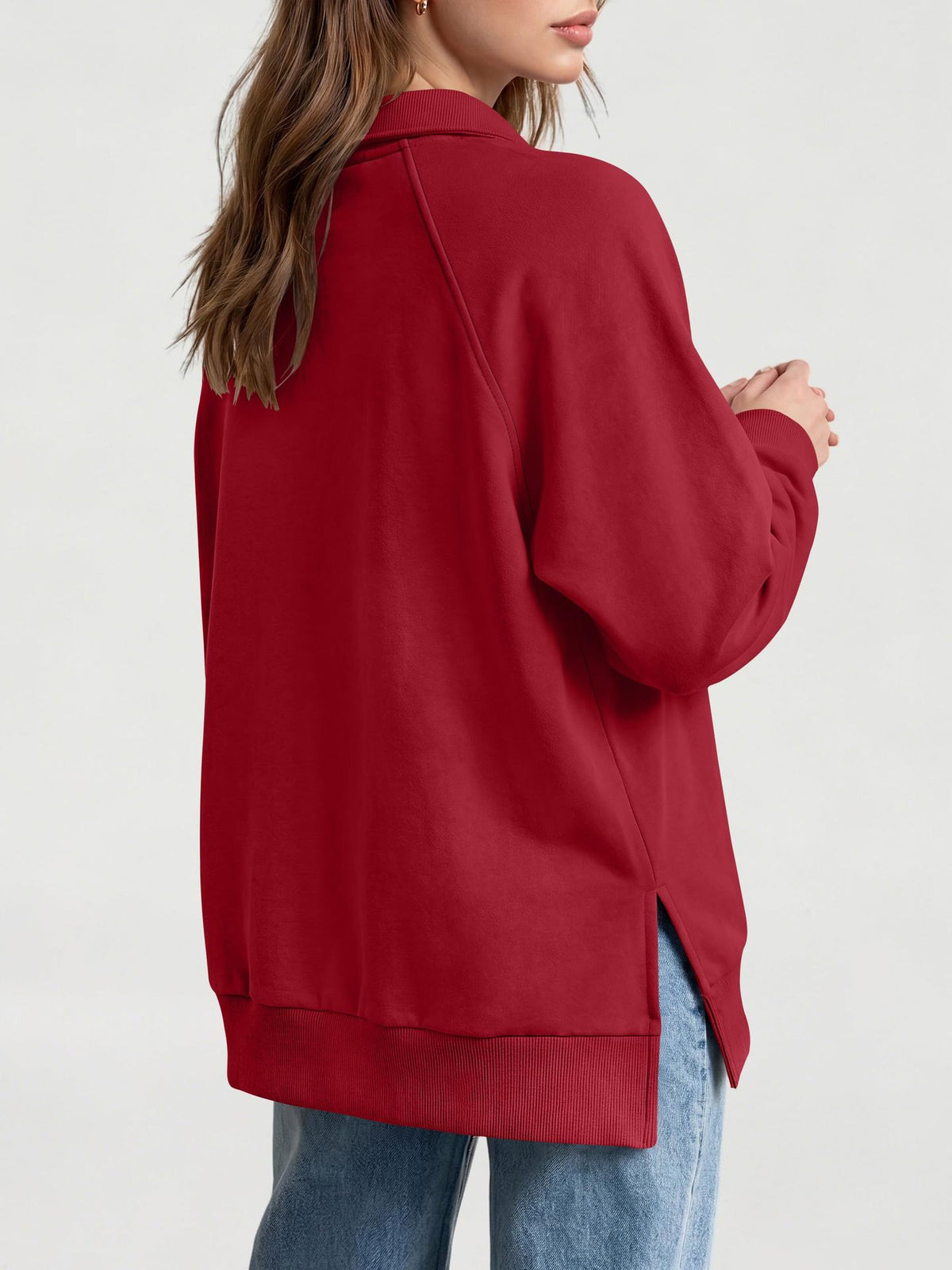 Women's Oversized Collared Button Pullover Sweatshirt