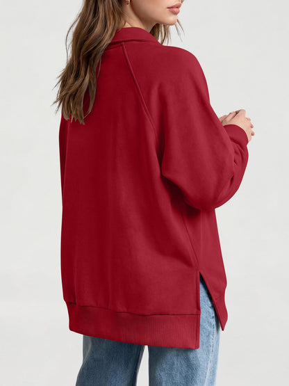 Women's Oversized Collared Button Pullover Sweatshirt