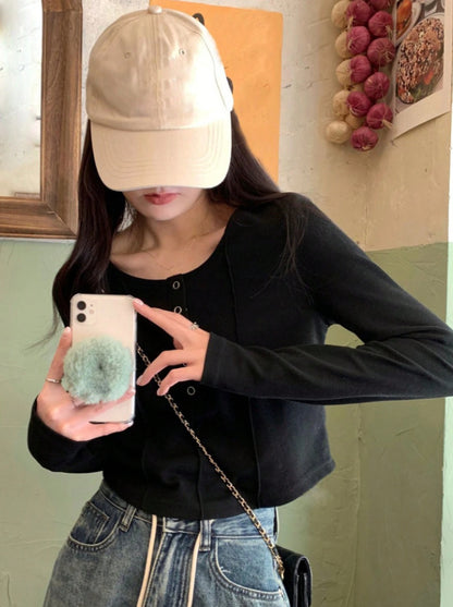 Women's Corset Long Sleeve Crop Top Button Front Fitted