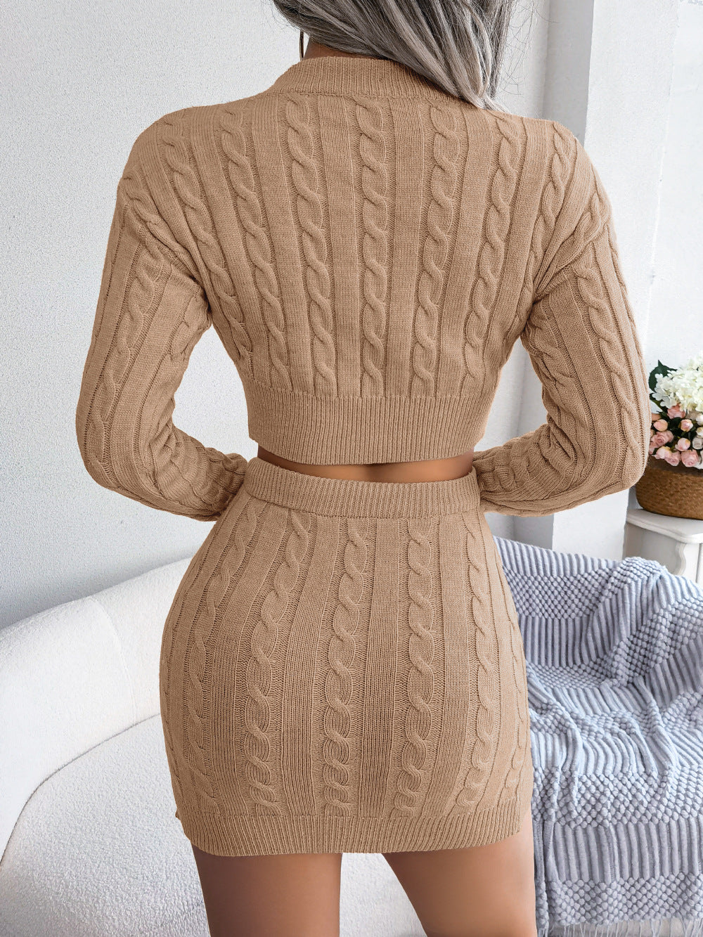 Cable Knit Sweater Set | Crop Top and Bodycon Skirt
