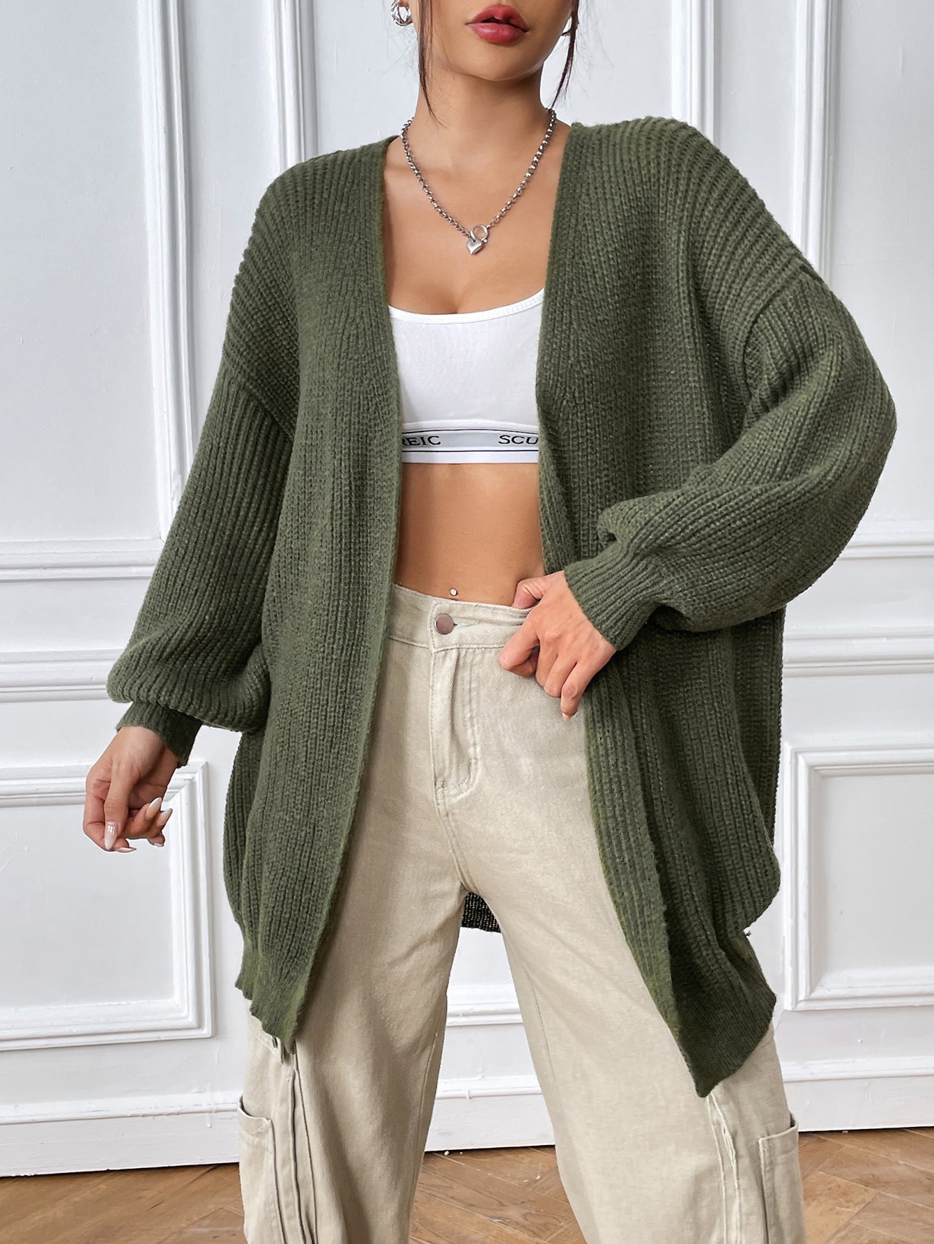 Women's Simple Casual Cardigan Solid Color Long-sleeved Jacket