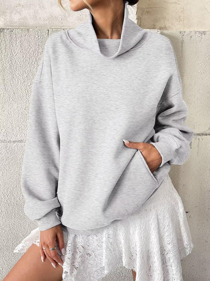 Fleece Mock Neck Oversized Sweatshirt Casual Pullover