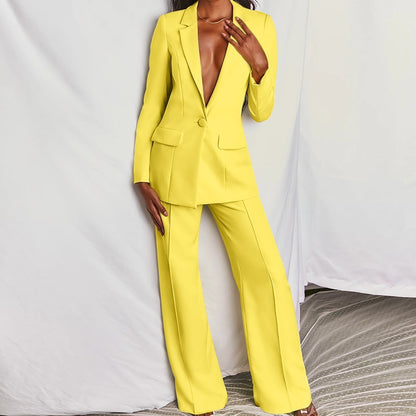 Women's Business Casual Blazer & Wide Leg Pants Suit