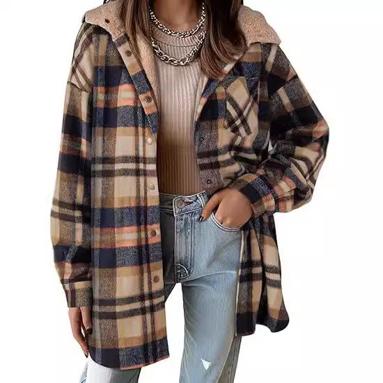 Women's Plaid Flannel Hooded Shacket Jacket