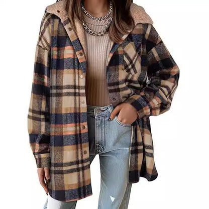 Women's Plaid Flannel Hooded Shacket Jacket