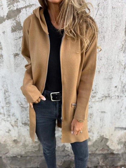 Women's Oversized Hooded Zip Up Longline Jacket