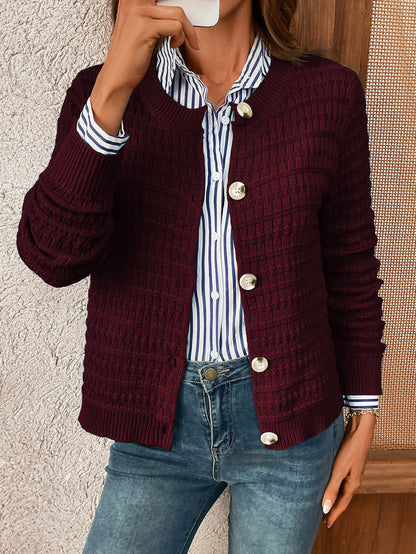 Classic Knit Button Cardigan Sweater with Textured Pattern