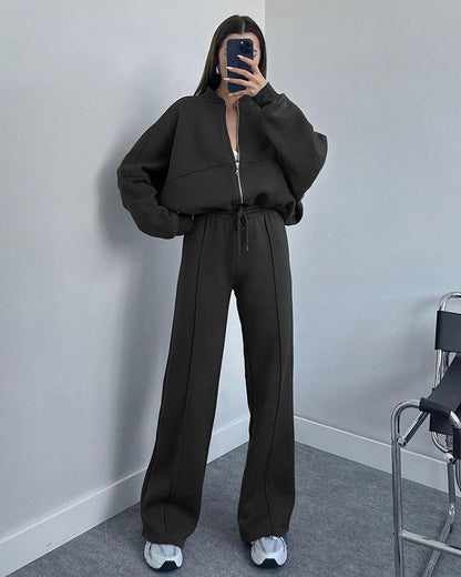 Women's Oversized Zip Up Hoodie Wide Leg Pants Set