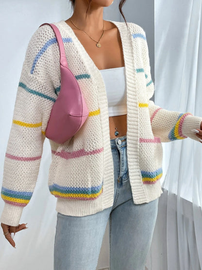 Women's Rainbow Striped Oversized Knit Cardigan