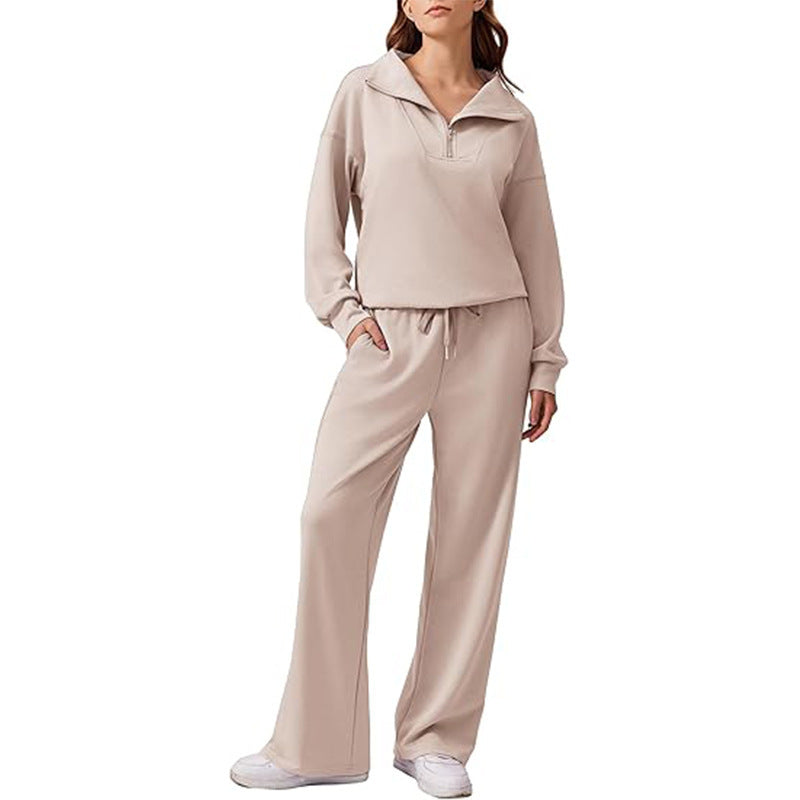 Women 2 Piece Lounge Set Half Zip Sweatshirt Wide Leg Pants
