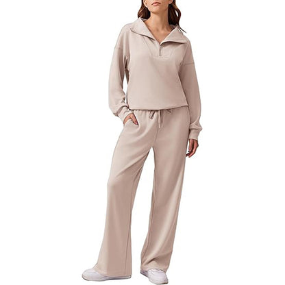 Women 2 Piece Lounge Set Half Zip Sweatshirt Wide Leg Pants