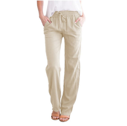 Women's Cotton Linen Drawstring Wide Leg Casual Pants