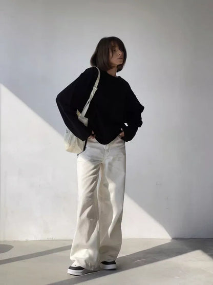 Black Oversized Seam Detail Long Sleeve Tee