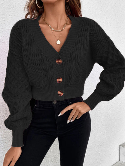 Women's Cropped Chunky V Neck Button Front Cardigan