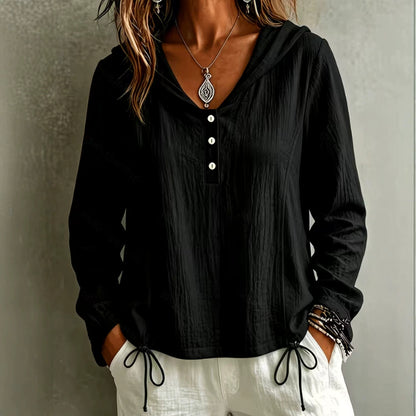 Women's Oversized Textured Hooded Henley Casual Top