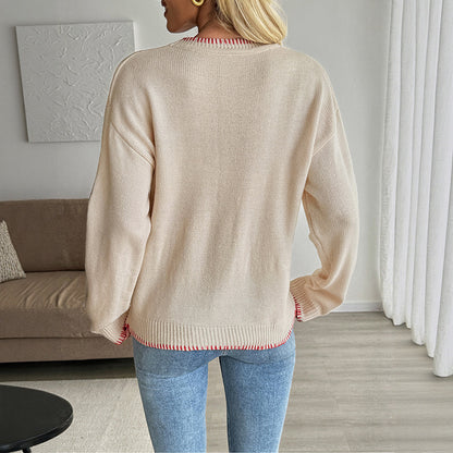 Lobster Jacquard Crew Neck Contrast Knit Sweater