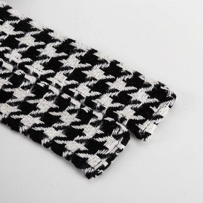Women's Houndstooth Maxi Winter Coat Double Breasted Belted