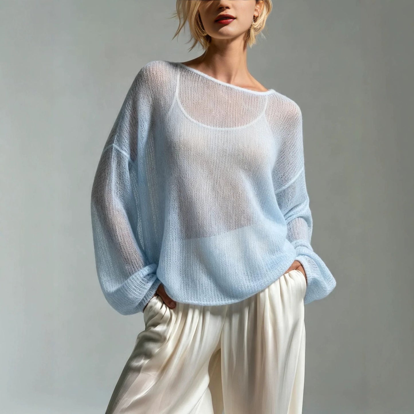 Women's Oversized Bell Sleeve Lightweight Knit Sweater
