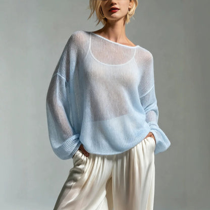 Women's Oversized Bell Sleeve Lightweight Knit Sweater