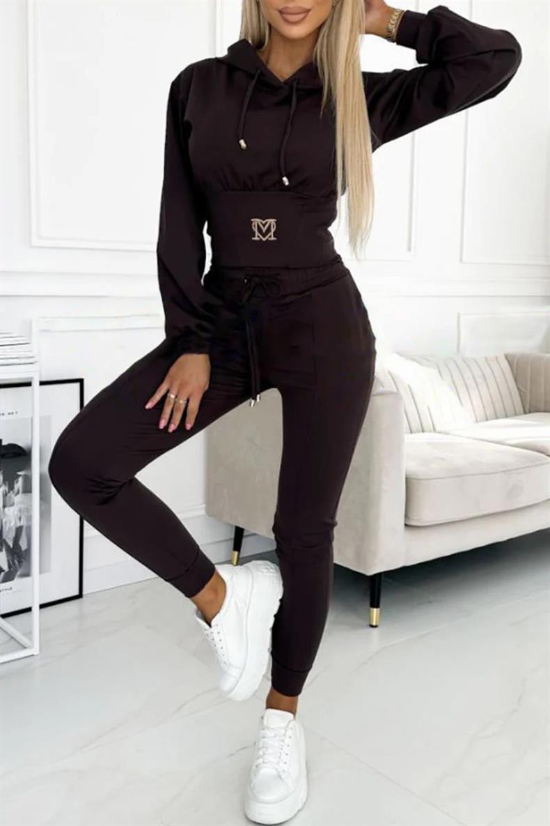 Women's Cinch Waist Hoodie Jogger 2pc Lounge Set