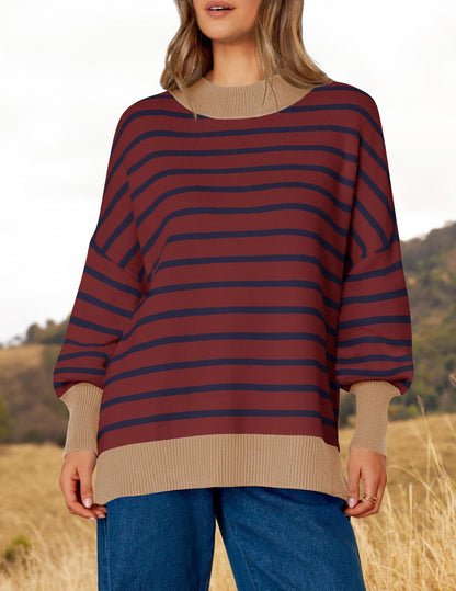 Women's Striped Crew Neck Oversized Pullover Sweater