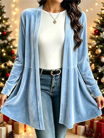 Women's Oversized Long Velvet Open Front Cardigan Duster