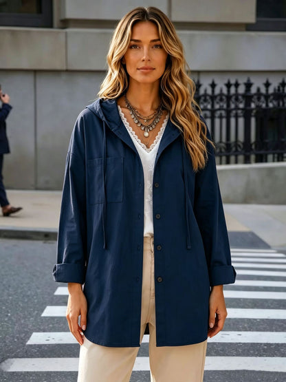 Women's Oversized Hooded Utility Button Up Shacket