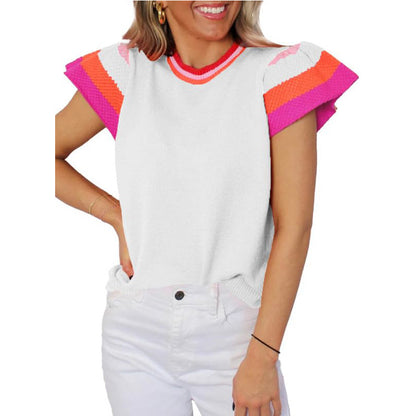 Colorblock Knit Short-Sleeve Sweater