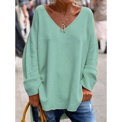 Women's Oversized V-Neck Long Sleeve Casual Tee