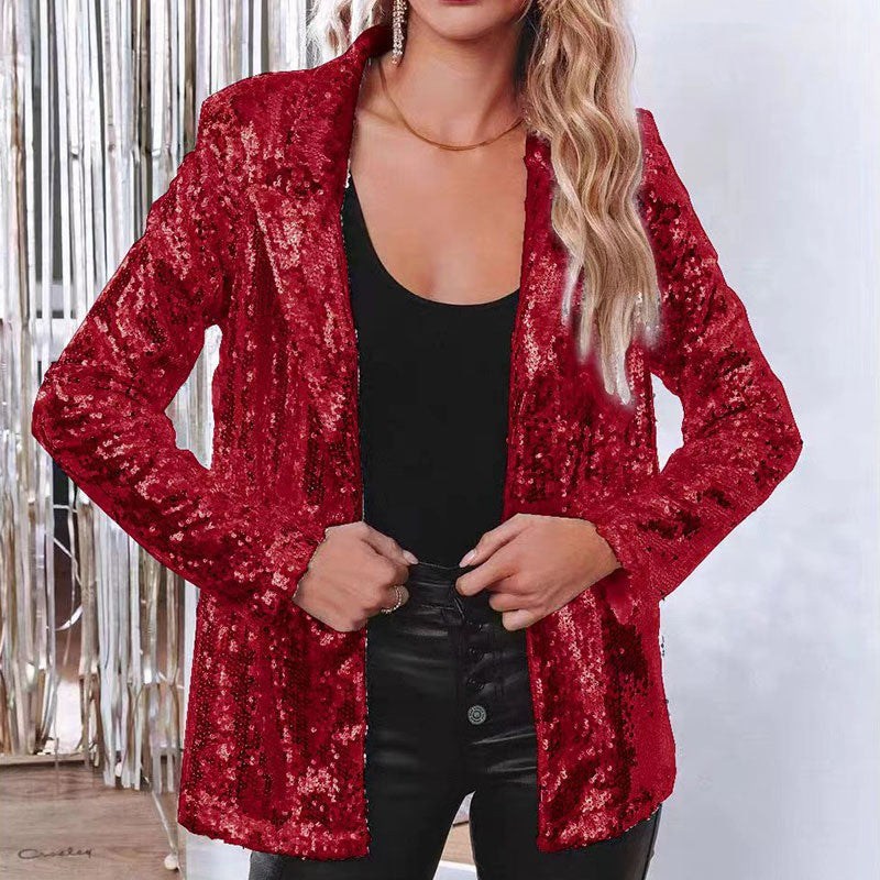 Women's Sequin Blazer Sparkle Long Sleeve Open Front