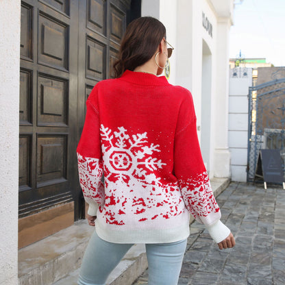Snowflake Christmas Sweater Women Oversized Balloon Sleeve